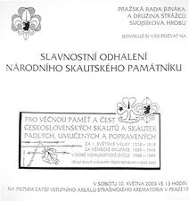Pozvánka na slavnostní odhalení<br>Národního skautského památníku<br> | repro: Ondřej Přerovský; 2022